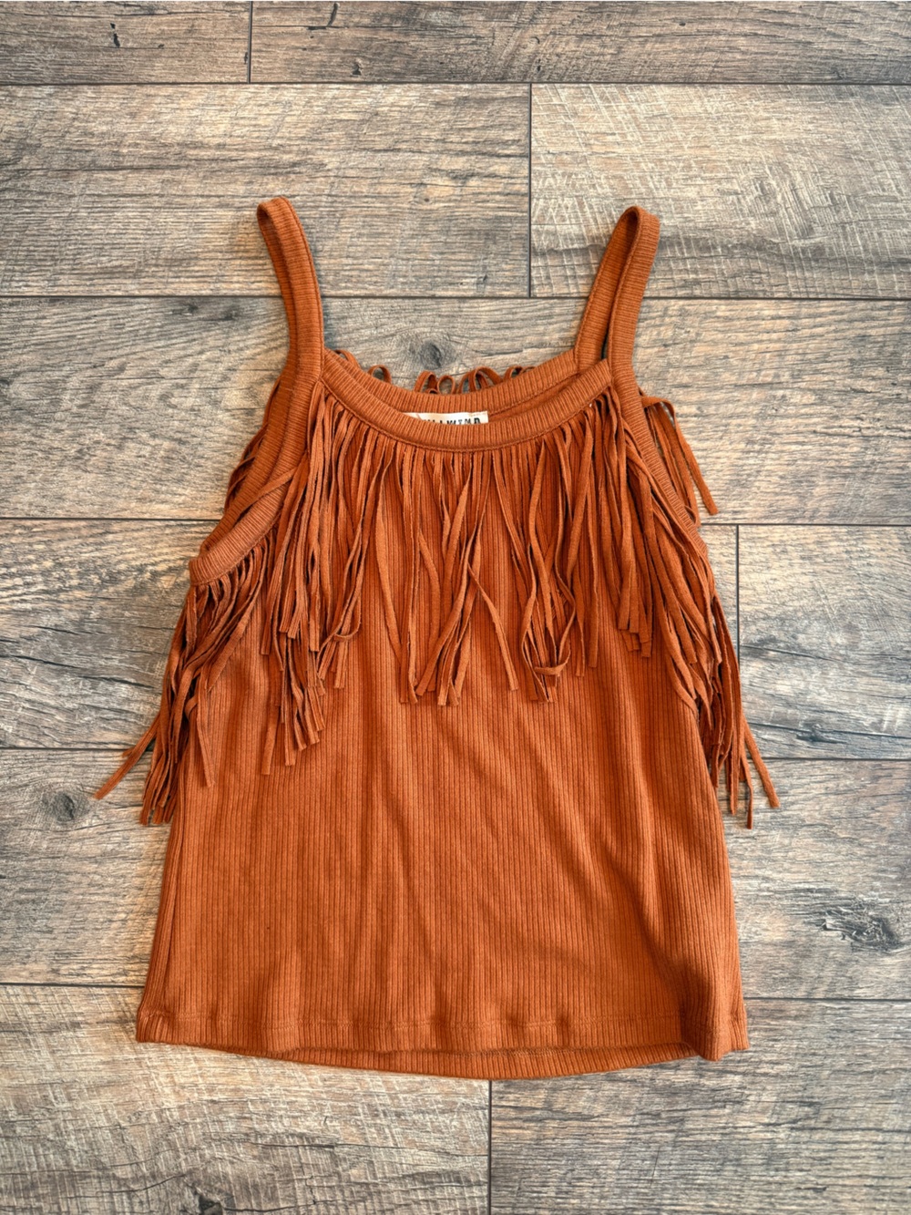 Idyllwind Ribbed Fringe Tank Top - Rust